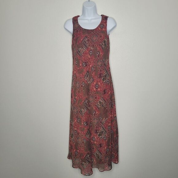 Vintage y2k 90s Studio I red paisley print boho indie grunge maxi dress size 8 - Picture 1 of 6